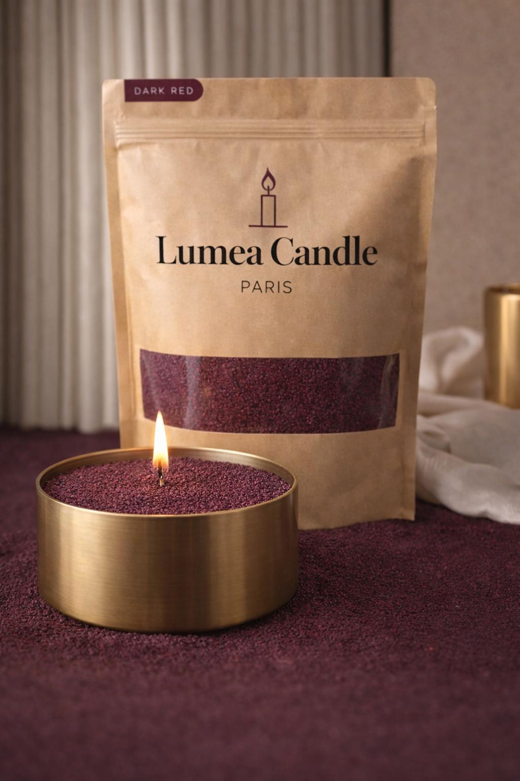 Bougie en perles rouge foncé Lumea Candle Paris dans pot doré